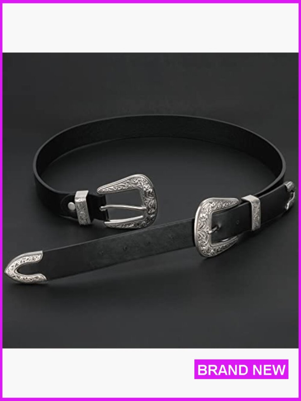 Vintage Western Leather Belt Retro Cowgirl Adjustable Double Buckle Classic - Picture 3 of 7